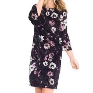 Chico's Velvet Black Floral Bell Sleeve Lined Knee Length Sheath Dress 12/14
